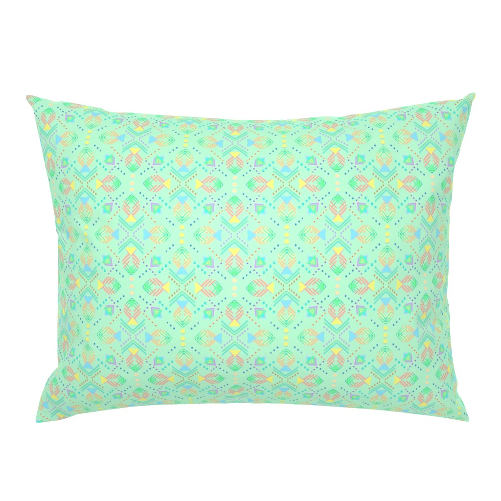 Soft bright geometric shapes and dots on mint