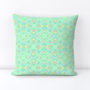 Soft bright geometric shapes and dots on mint