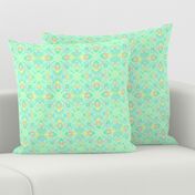 Soft bright geometric shapes and dots on mint