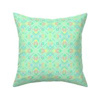 Soft bright geometric shapes and dots on mint