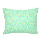 Soft bright geometric shapes and dots on mint