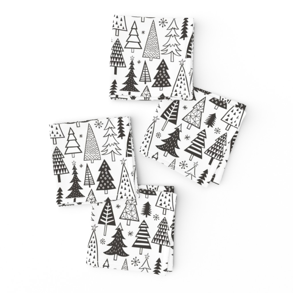 Christmas Holiday Forest Trees Black White