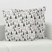 Christmas Holiday Forest Trees Black White