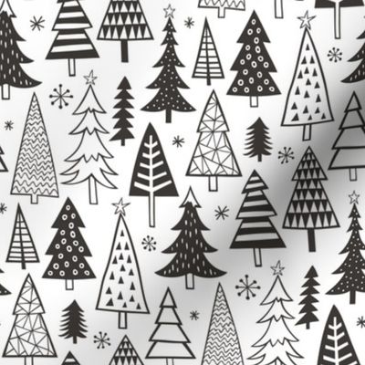 Christmas Holiday Forest Trees Black White