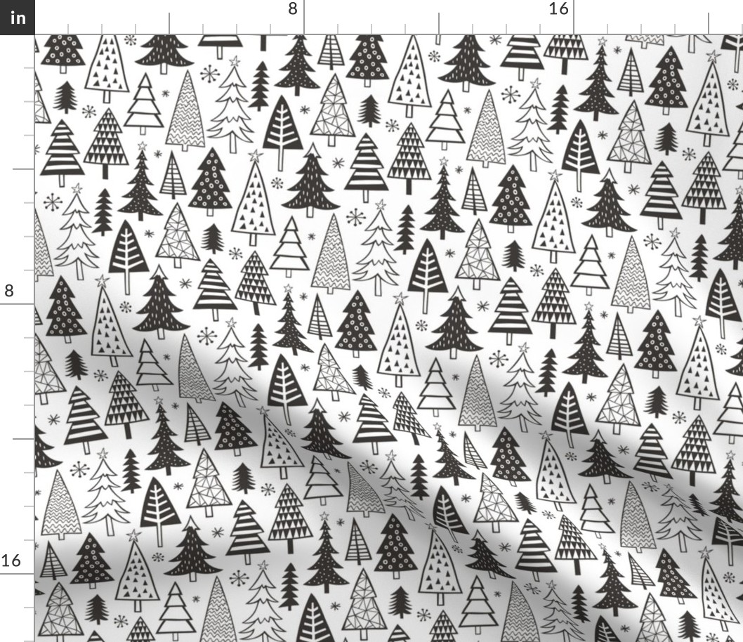 Christmas Holiday Forest Trees Black White