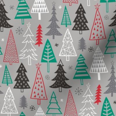 Christmas Forest Trees on Grey