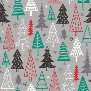Christmas Forest Trees on Grey