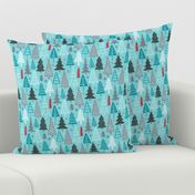 Christmas Forest Trees on Blue