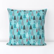 Christmas Forest Trees on Blue