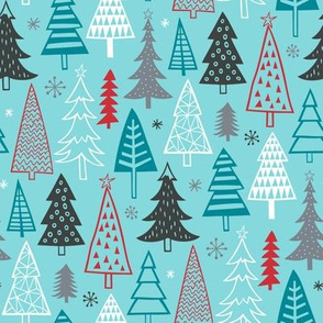 Christmas Forest Trees on Blue