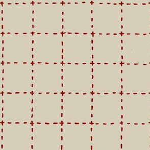 stitched grid in tan and red