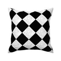 Wonderland Chessboard Check ~ Black and White Marbled with Silver Leaf