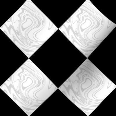 Wonderland Chessboard Check ~ Black and White Marbled with Silver Leaf