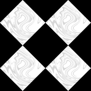 Wonderland Chessboard Check ~ Black and White Marbled with Silver Leaf