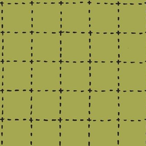 stitched grid in olive and black