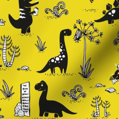 Library Dinos - Black on Yellow