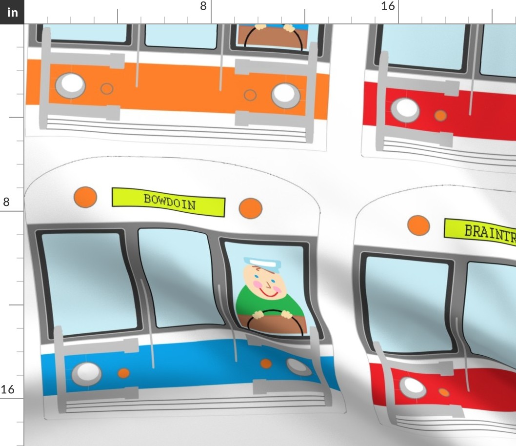 MBTA subway cars for "T" tea towel sized for fat quarter
