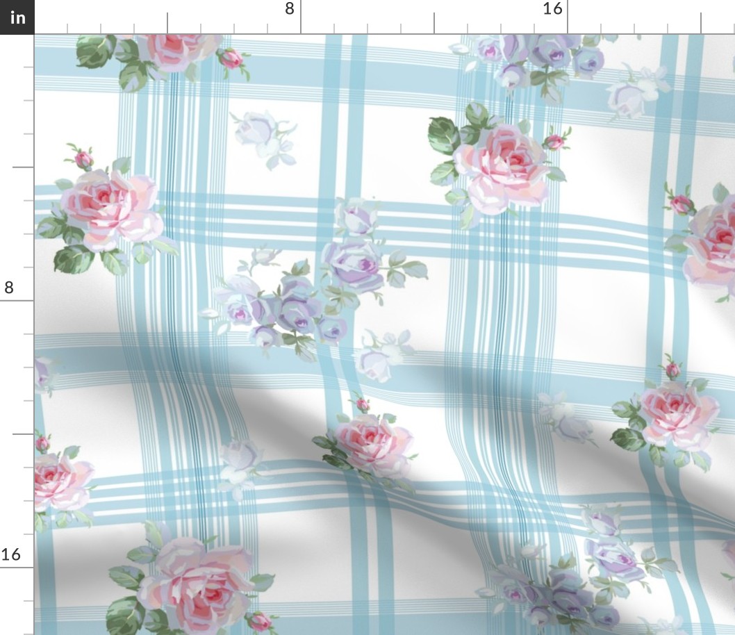 Ostersund Tartan Summer Floral in aqua