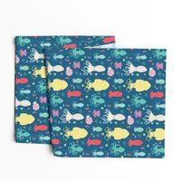 charming cephalopods in ocean blue