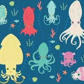 charming cephalopods in ocean blue