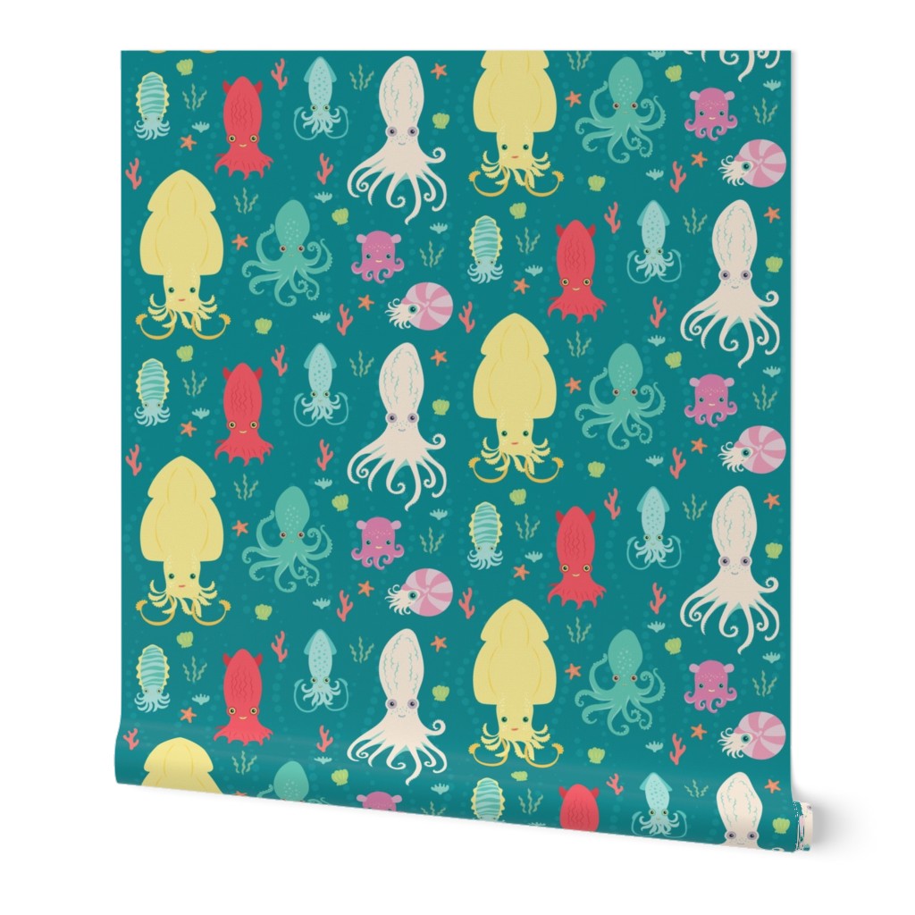 charming cephalopods in teal