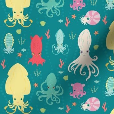 charming cephalopods in teal