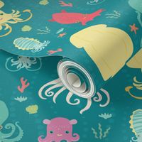 charming cephalopods in teal