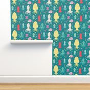 charming cephalopods in teal