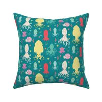 charming cephalopods in teal