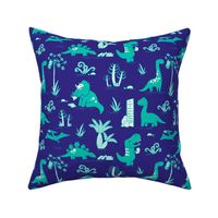 Library Dinos - Aqua on Navy