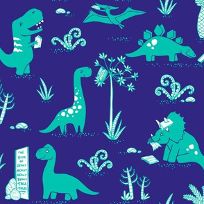 Library Dinos - Aqua on Navy