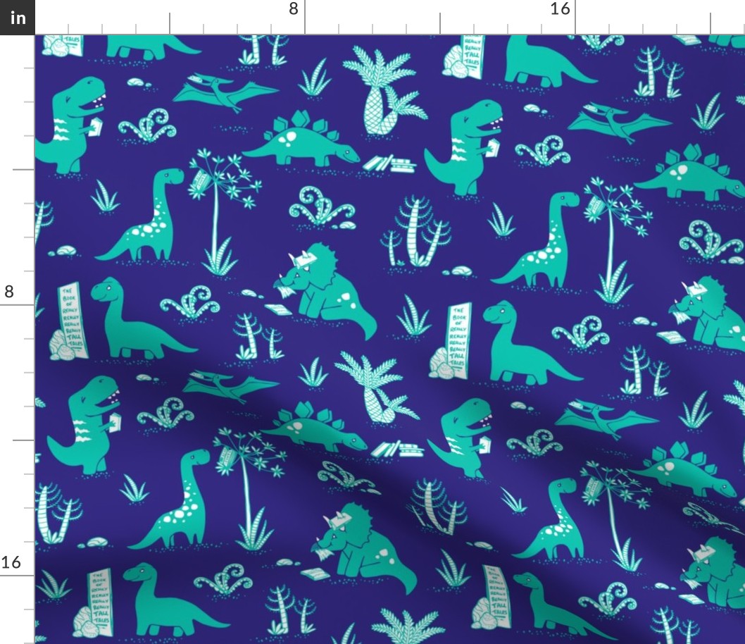 Library Dinos - Aqua on Navy