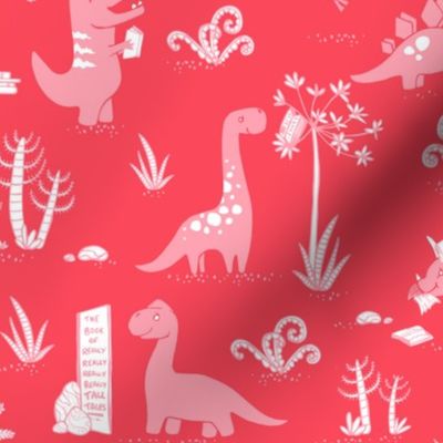Library Dinos - Pink on Coral