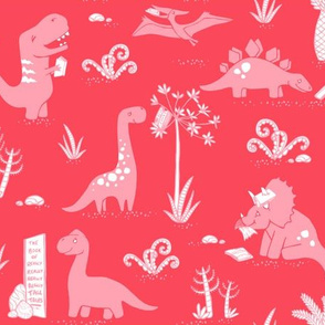 Library Dinos - Pink on Coral