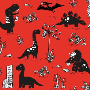 Library Dinos - Black on Red