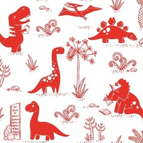 Library Dinos - Red on White