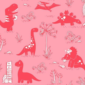 Library Dinos - Coral on Pink