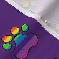 Pawprint Polka dots - 1 inch (2.54cm) - Rainbow on Dark Purple (#5E259B)