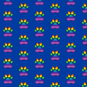 Pawprint Polka dots - 1 inch (2.54cm) - Rainbow on Dark Blue (#003BA2)