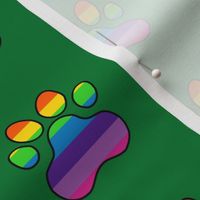 Pawprint Polka dots - 1 inch (2.54cm) - Rainbow on Deep Green (#007934)