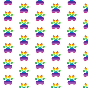 Pawprint Outline Polka dots - 1 inch (2.54cm) - Rainbow on White (#FFFFFF)