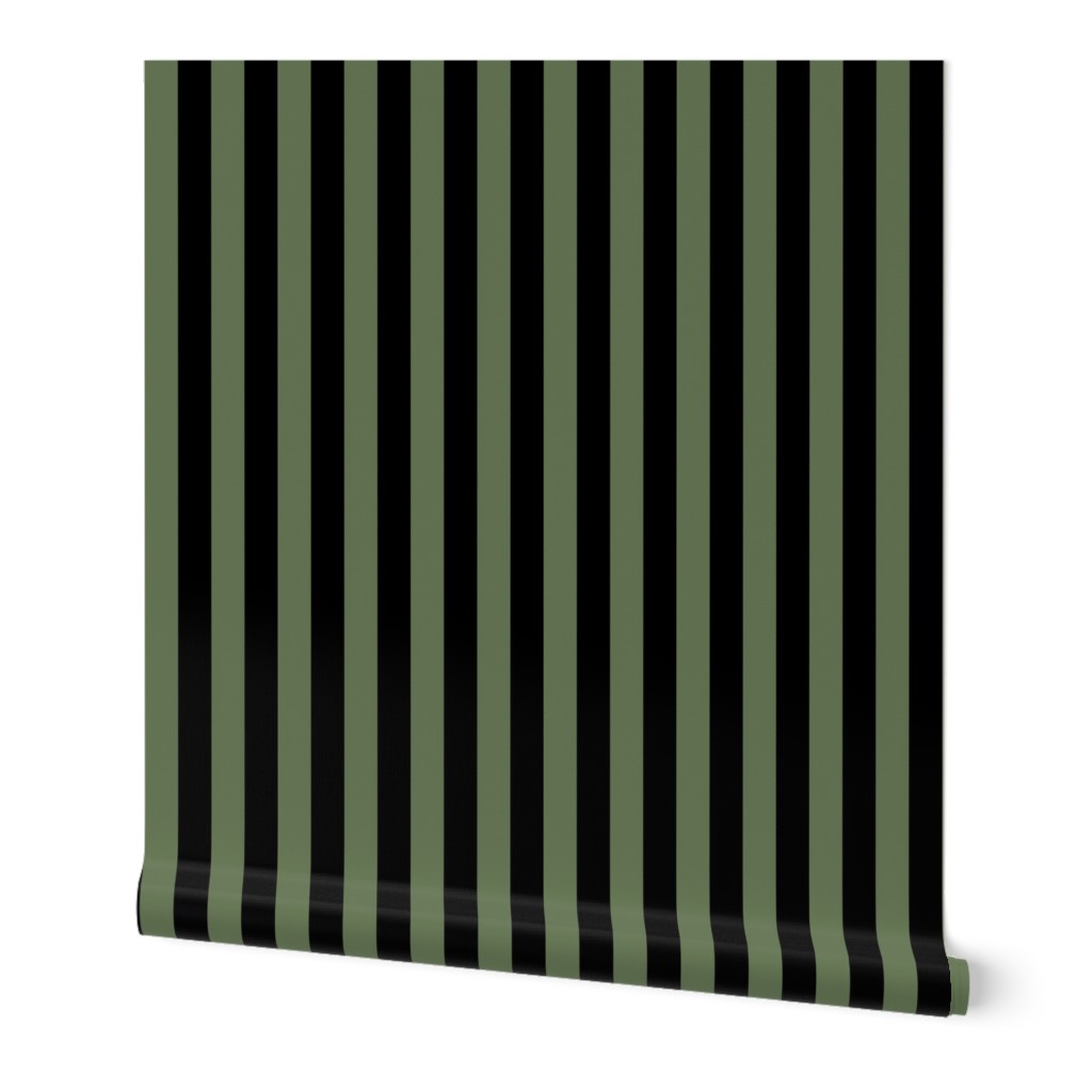 Stripes - Vertical - 1 inch (2.54cm) - Black (#000000) & Willow Grove Green (#667755)