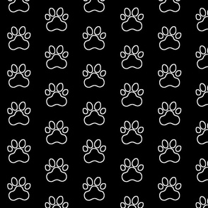 Pawprint Outline Polka dots - 1 inch (2.54cm) - White (#FFFFFF) on Black (#000000)