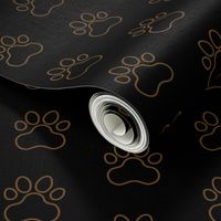 Pawprint Outline Polka dots - 1 inch (2.54cm) - Dark Brown (#6E4A1C) on Black (#000000)