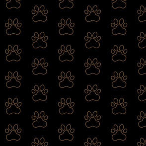 Pawprint Outline Polka dots - 1 inch (2.54cm) - Dark Brown (#6E4A1C) on Black (#000000)