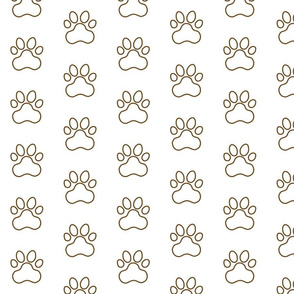 Pawprint Outline Polka dots - 1 inch (2.54cm) - Dark Brown (#6E4A1C) on White (#FFFFFF)