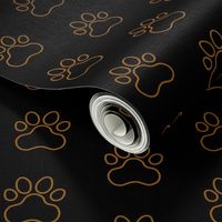 Pawprint Outline Polka dots - 1 inch (2.54cm) - Mid Brown (#995E13) on Black (#000000)
