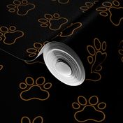 Pawprint Outline Polka dots - 1 inch (2.54cm) - Mid Brown (#995E13) on Black (#000000)