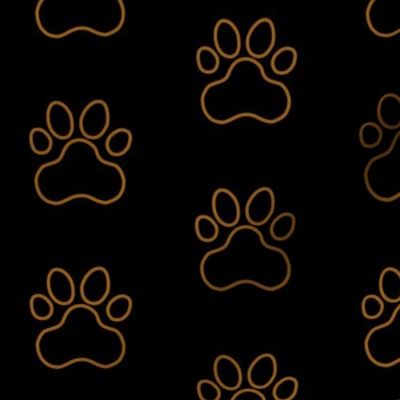 Pawprint Outline Polka dots - 1 inch (2.54cm) - Mid Brown (#995E13) on Black (#000000)