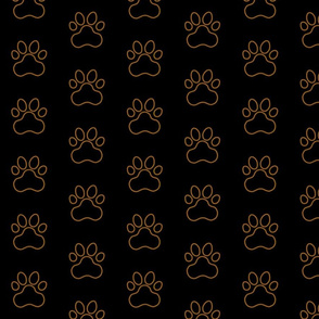 Pawprint Outline Polka dots - 1 inch (2.54cm) - Mid Brown (#995E13) on Black (#000000)
